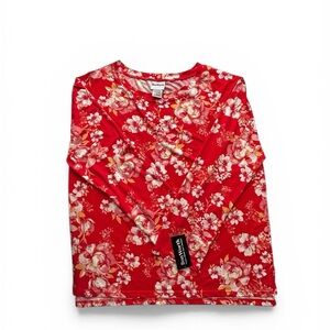 BonWorth Red Floral Long Sleeve Blouse NWT Womens XL Stretch Top